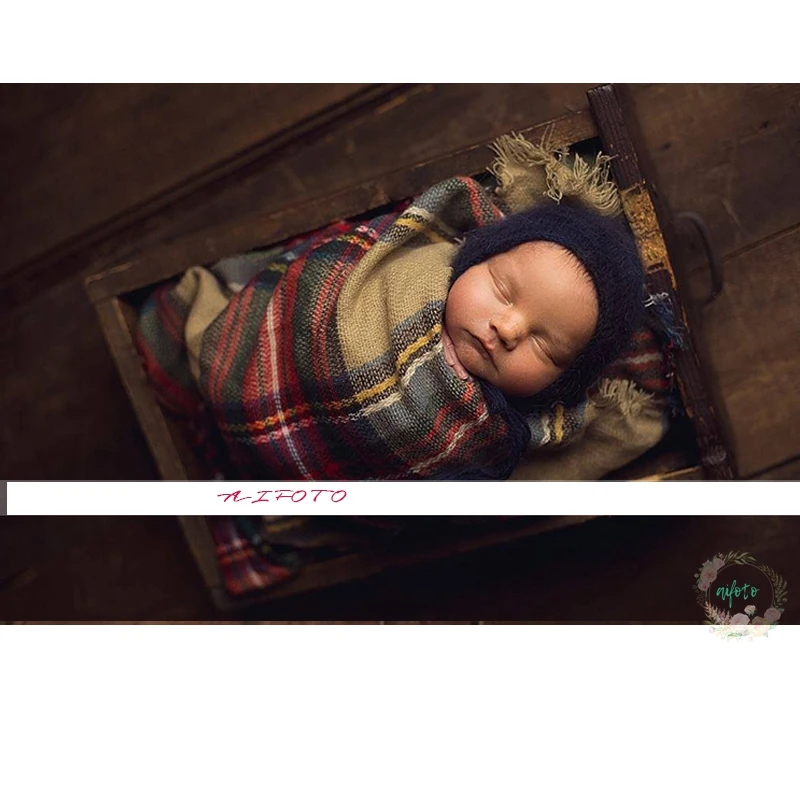 140*140 cm England Lattice Newborn Photography Prop Vintage Neutral Blanke, Photography Basket Soft Laying Filling Bebe Cheese
