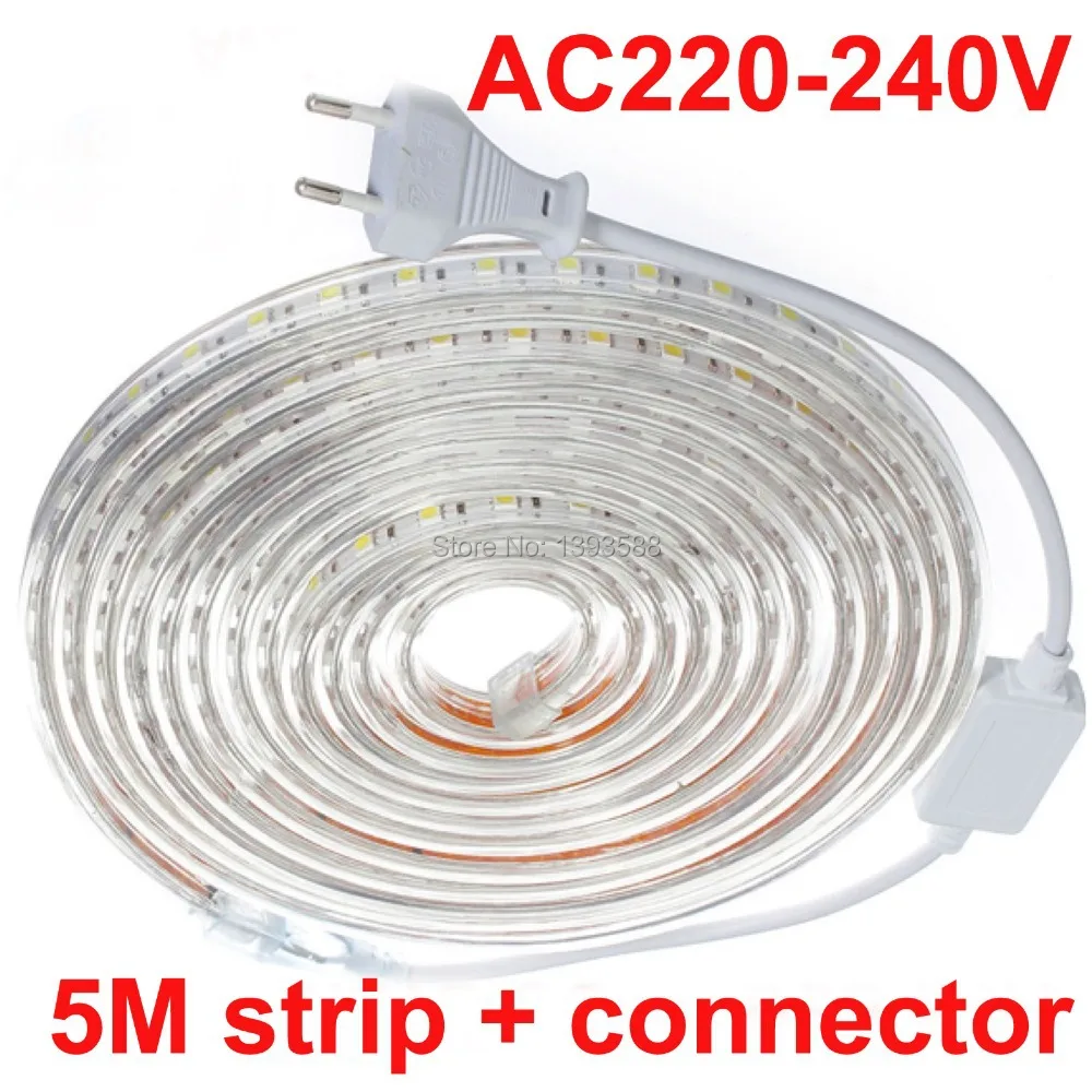 #cheap 5M set Waterproof Daylight 220V 5050 SMD 60 LED Flexible Strip Light ,warm white Cool white,60leds m waterproof