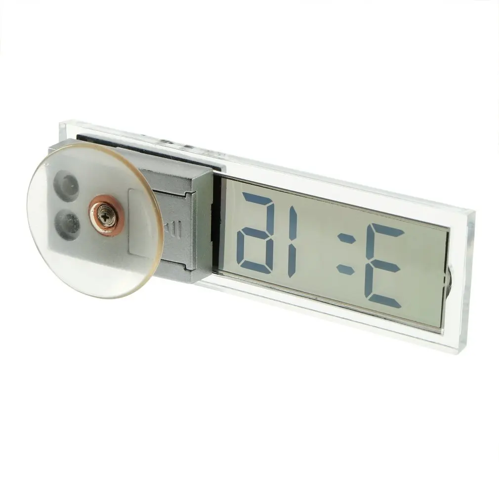 huiwuke Car Electronic Clock Mini Durable Transparent LCD Display Digital with Sucker 