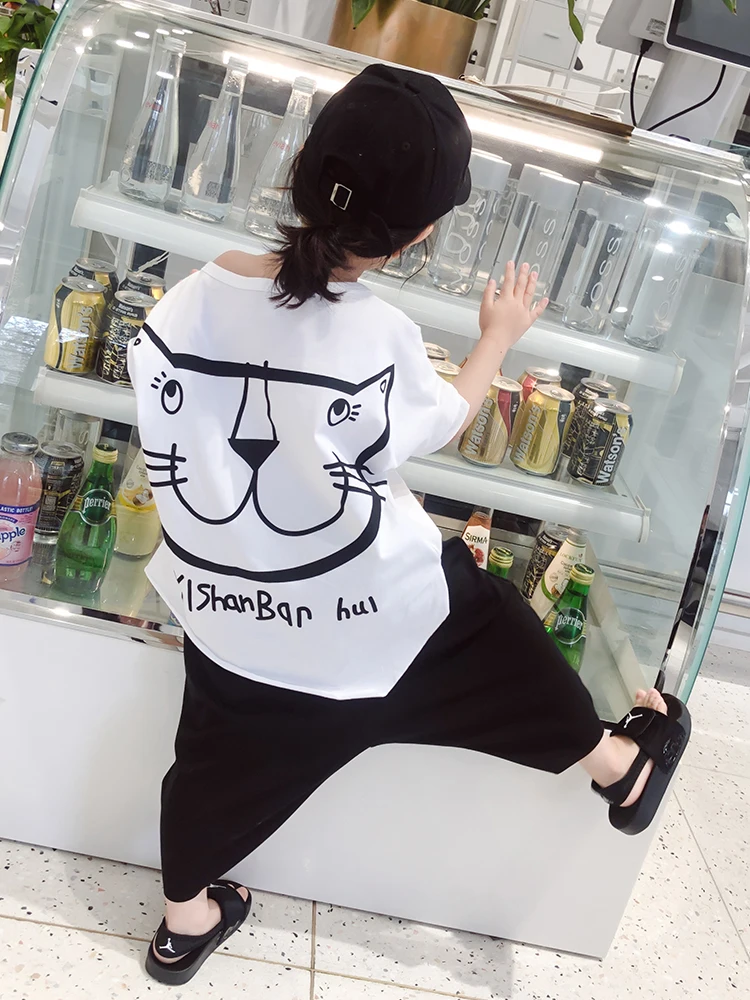 

Boy Girls Set Summer T Shirt+Harem Pants 2 Pieces Set Cotton Girls Clothes Children Clothing MMT6