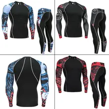 Мужской спортивный комплект для бега, компрессионная рубашка+ штаны, облегающая кожу, с длинными рукавами, Рашгард для фитнеса, ММА, тренировочная одежда, гимнастический костюм для йоги