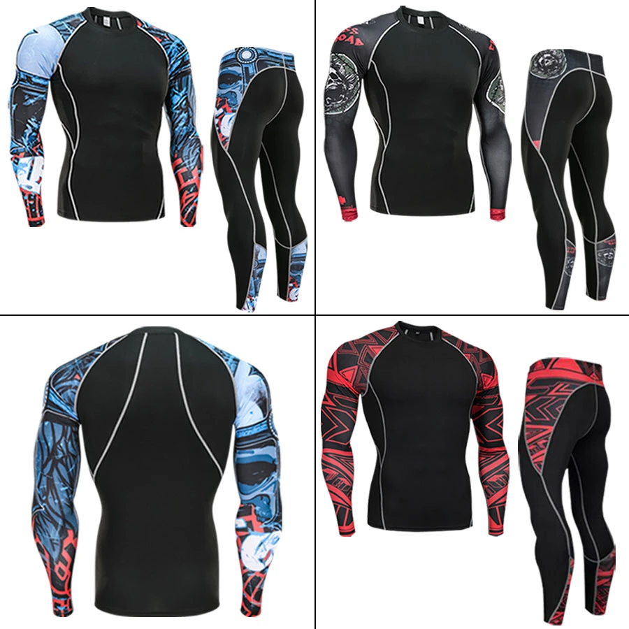 ANJUNIE Men Workout Long Baselayer Skins Performance Fit Compression Rash Guard Yoga Athletic Pants+Shirt Suit