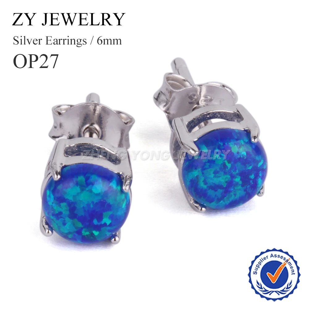

OP27 Dark Blue Synthetic Opal Stone Silver Stud Earrings for Girl Simple Design Fashion Opal Earring