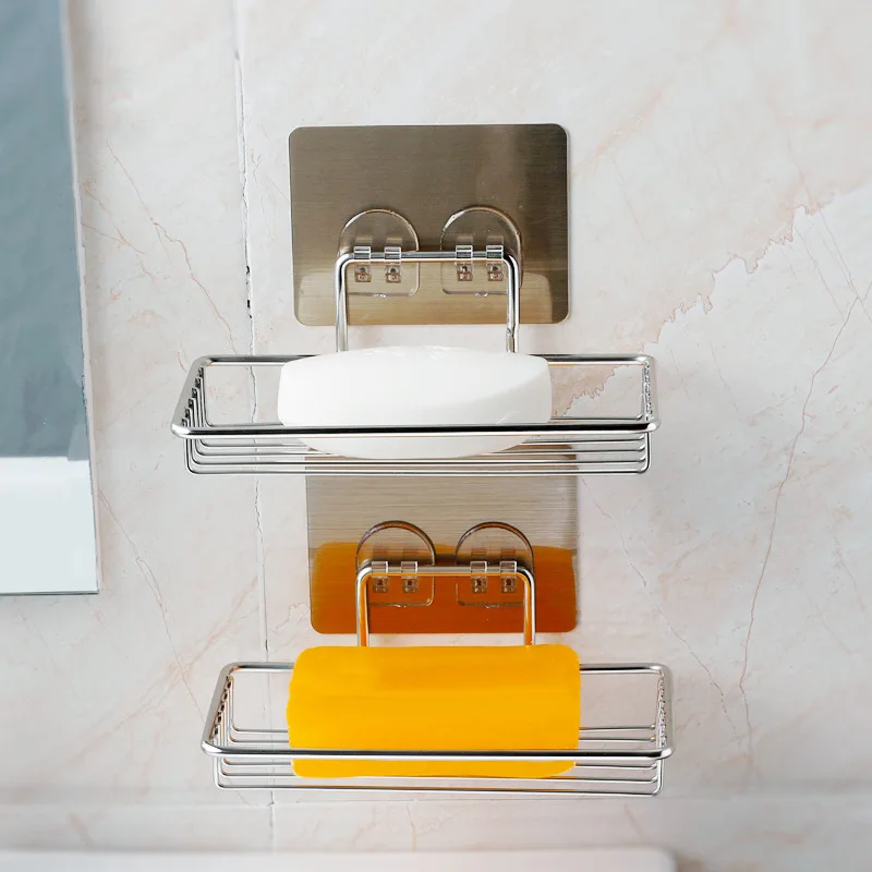 Luluhut 1 قطعة الفولاذ المقاوم للصدأ الصابون رف الحائط دش حامل الصابون الحمام صندوق تخزين طبق للصابون الرف أسفنجة مطبخ حامل