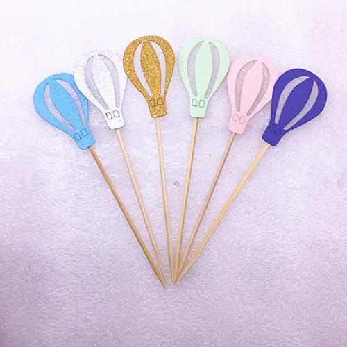 9Pcs Hot Air Balloon Toothpick Insert Toppers Paper Cups Birthday Party