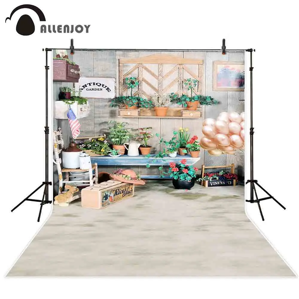 

Allenjoy photography background spring garden easter flower house plant balloon decor backdrop photobooth photocall fabric