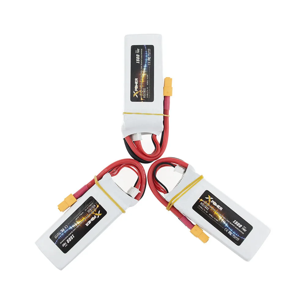 

Hot sale 3pcs 14.8V 1500mah 4s Lipo Battery 70C max 75C XT60 plug For RC Quadcopter drone parts