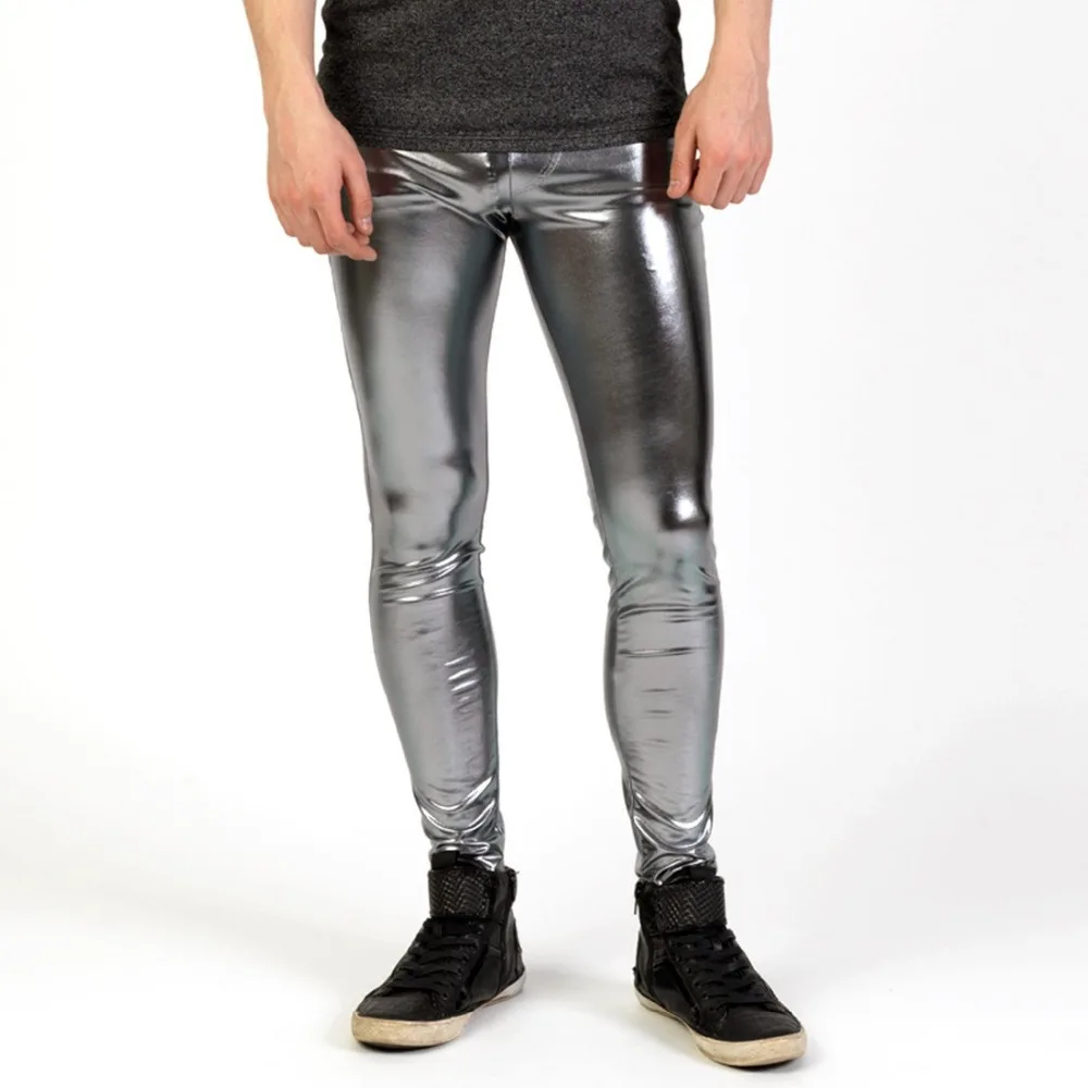 Mężczyźni Błyszczące Legginsy Moda Metalowe Elastan Lycra Pełna Długość
