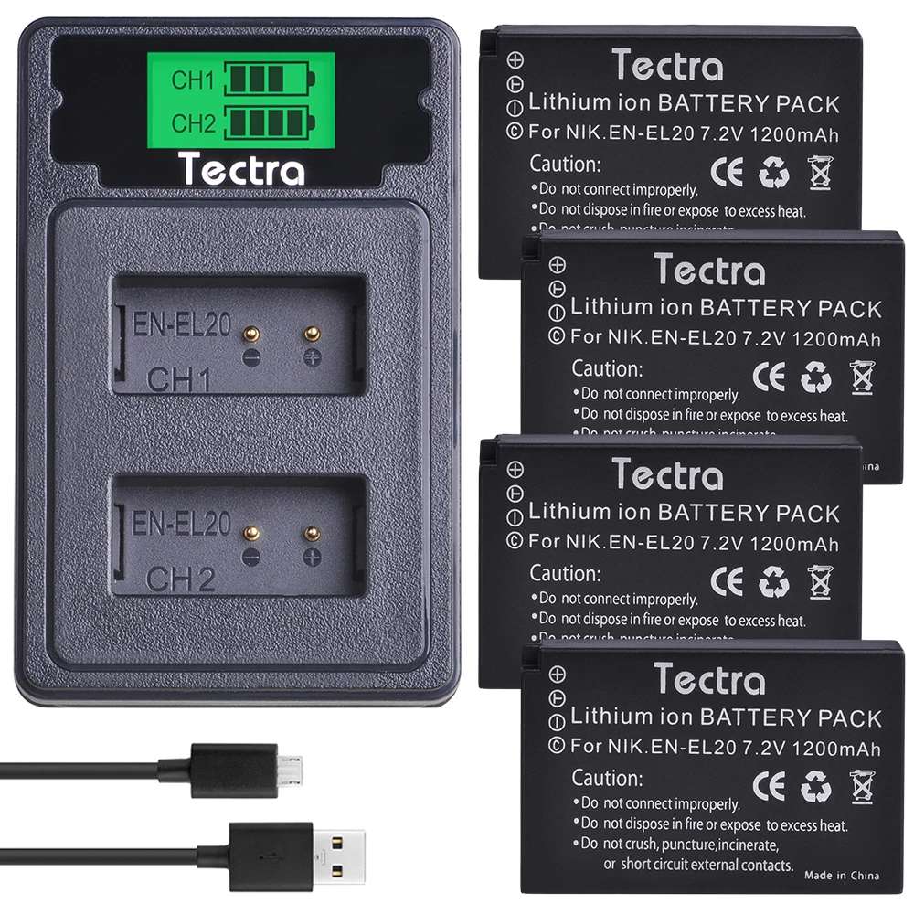 4 batteries EN EL20 EN EL20a + chargeur USB LCD, Port de Type C pour Nikon Coolpix P1000 Nikon1 J1 J2 J3 Nikon1 AW1