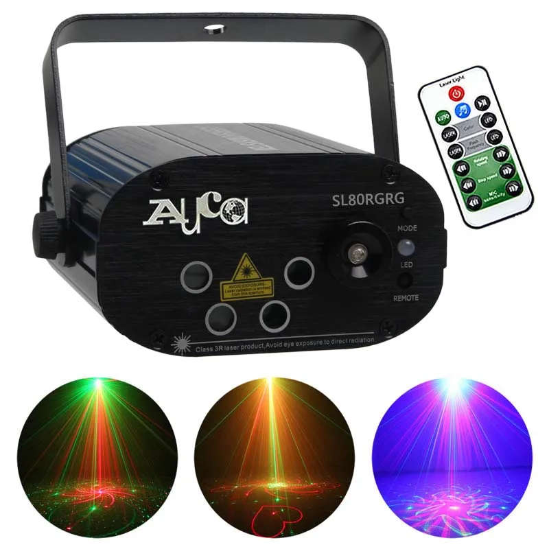 

AUCD Mini Remote 4 Lens 20 Patterns Double RG Laser & 3W Blue LED Mix Projtector Lights DJ Club Party Show Stage Lighting SL80RG
