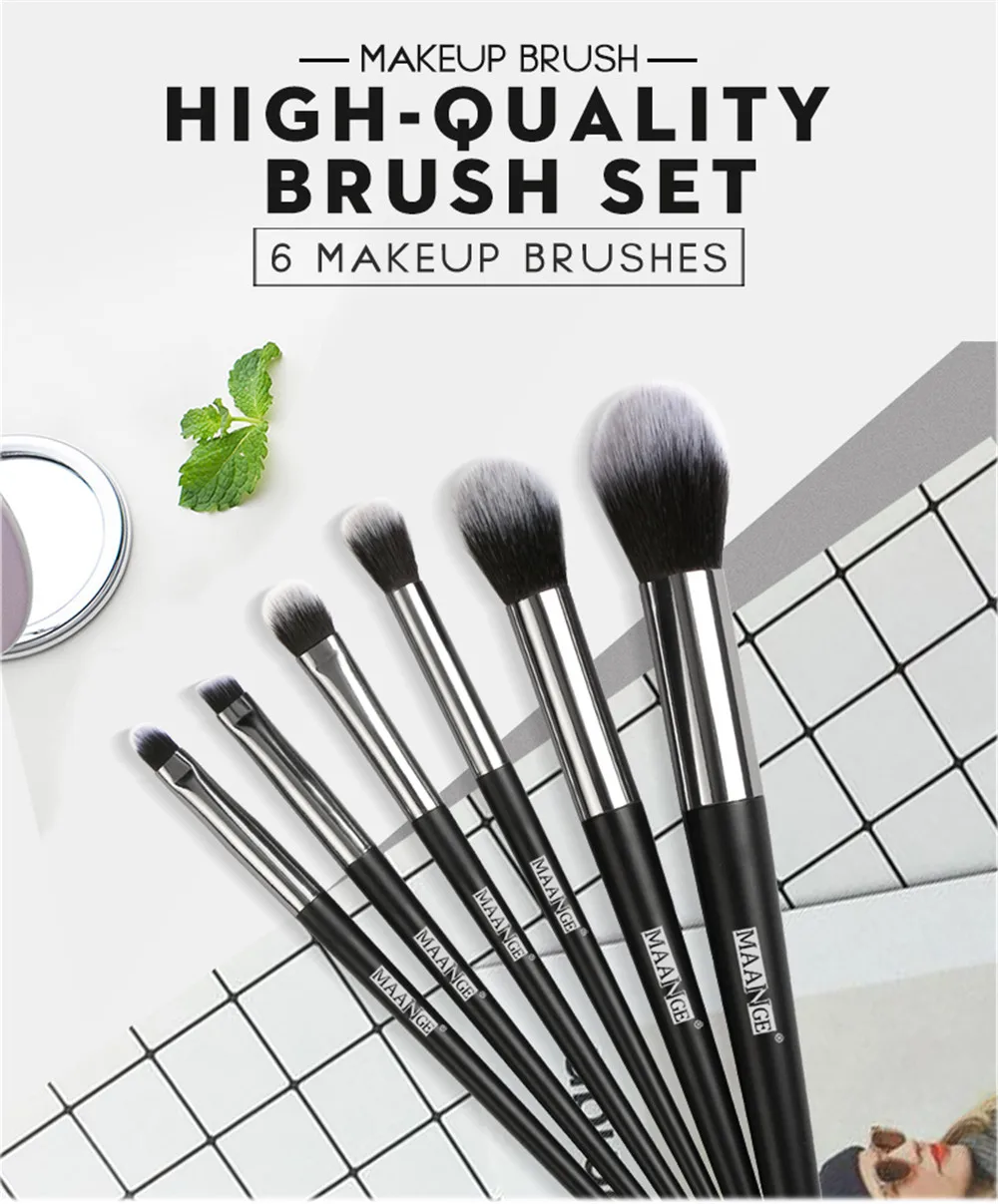 MAANGE 6 Pcs Makeup Brushes Set Blush Foundation Blending Eyebrow Eyeshadow Cosmetic Make Up Tool Kits Protable Makeup Brush