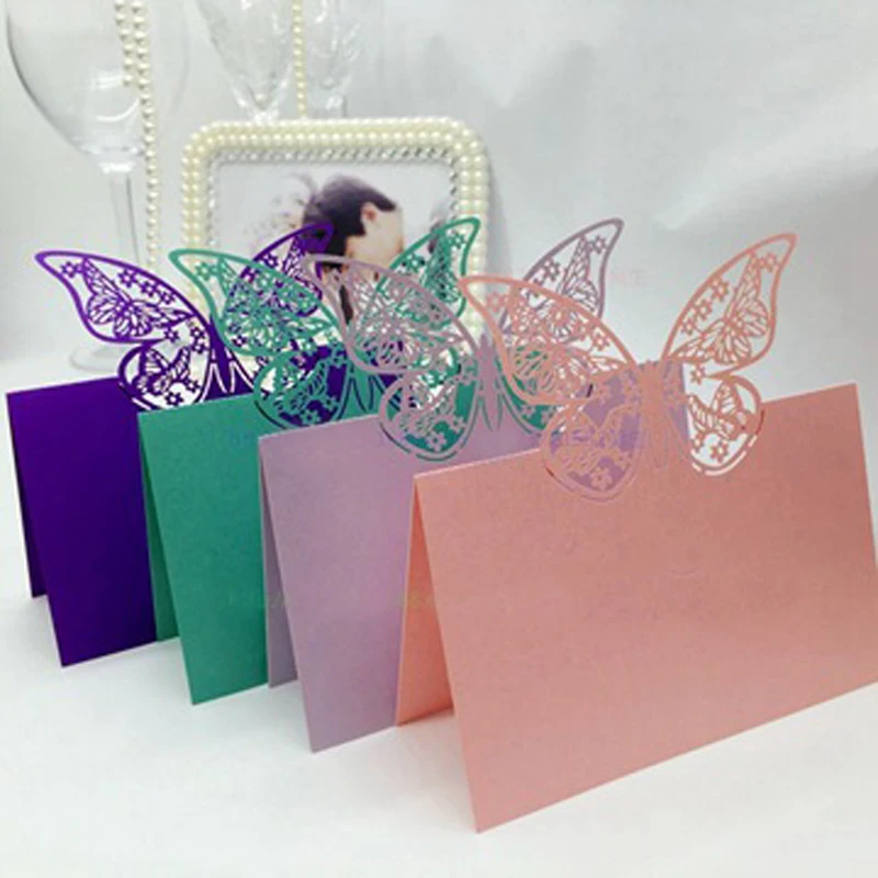 10 Colors 50pcs Butterfly Laser Cut Table Name Place Cards Favor Table Name Message Setting Card Wedding Birthday Party Supplies (3)