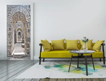 

Free Shipping 3D Old Castle Arch Door Mural Wallpaper mural Wall Print Decal Wall Deco Wall Mural Photo self adhesive door wrap