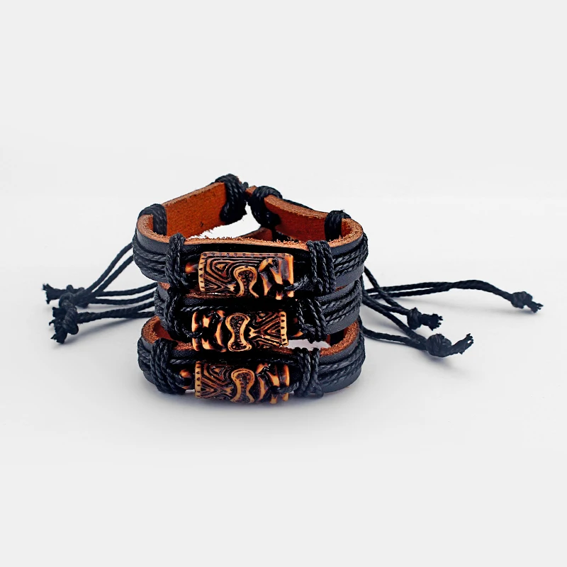 12 шт коричневые Tiki мужские Очаровательные кожаные регулируемые браслеты