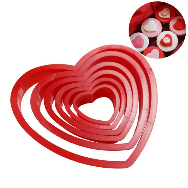 

TTLIFE 6pcs Heart Shaped Plastic Cookie Cutter Stamp Fondant Cake Cupcake Biscuit Mold Sugar Craft Pastry Baking Decorating Tool