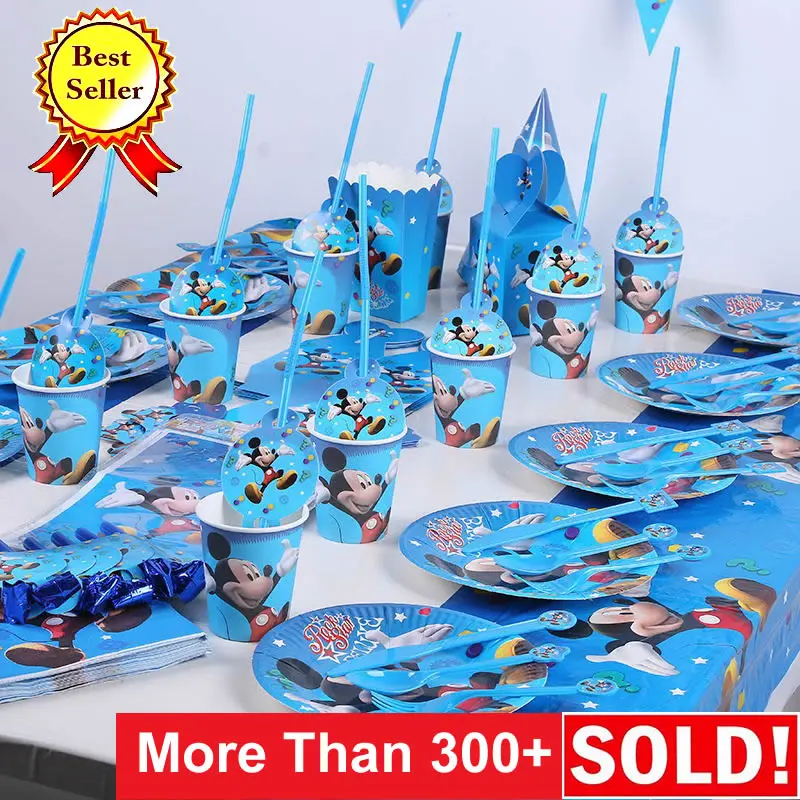 

Mickey Mouse Birthday Party Decoration Supplies Kids event party tablecloth cup plate banner boy baby shower anniversaire favors