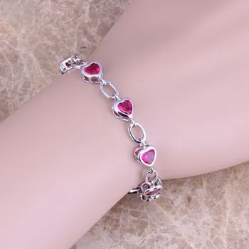 

Enchanting Red Cubic Zirconia Silver Plated Link Chain Bracelet 7 inch S0284