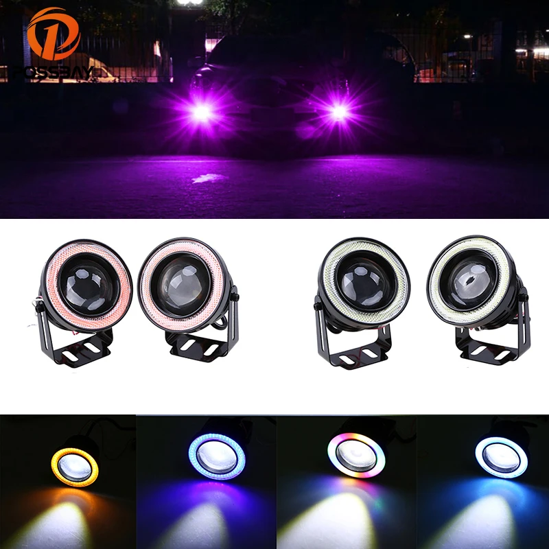 

POSSBAY RGB LED COB Fog Lights 64mm 76mm 89mm Car Fog Lamp Angel Eyes With Lens Auto Daytime Running Lights for Audi Honda BMW