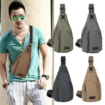 

Chest Bag Men With Side Bottle Pocket Canvas Sling Bag Shoulder (USB Charge Interface) Satchel Large Crossbody Charing Bag 2019