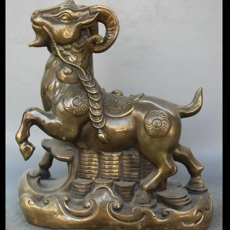 

shun817+++12" Chinese Copper animal Wealth Money Zodiac Year Sheep Goat sculpture Statue