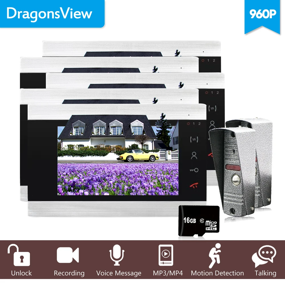 Dragonsview 7 &quotаудио Интерком TFT LCD проводной видео телефон двери визуальный 960P HD