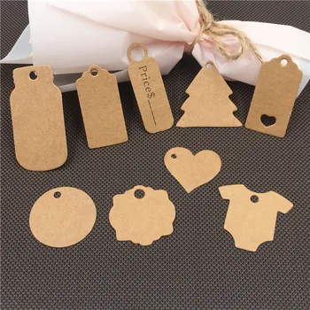 

100Pcs/Lot Multiple Styles Heart Bottle Brown Series Packaging Label Kraft Paper Hang Tag Price Label For Garments Packaging Tag