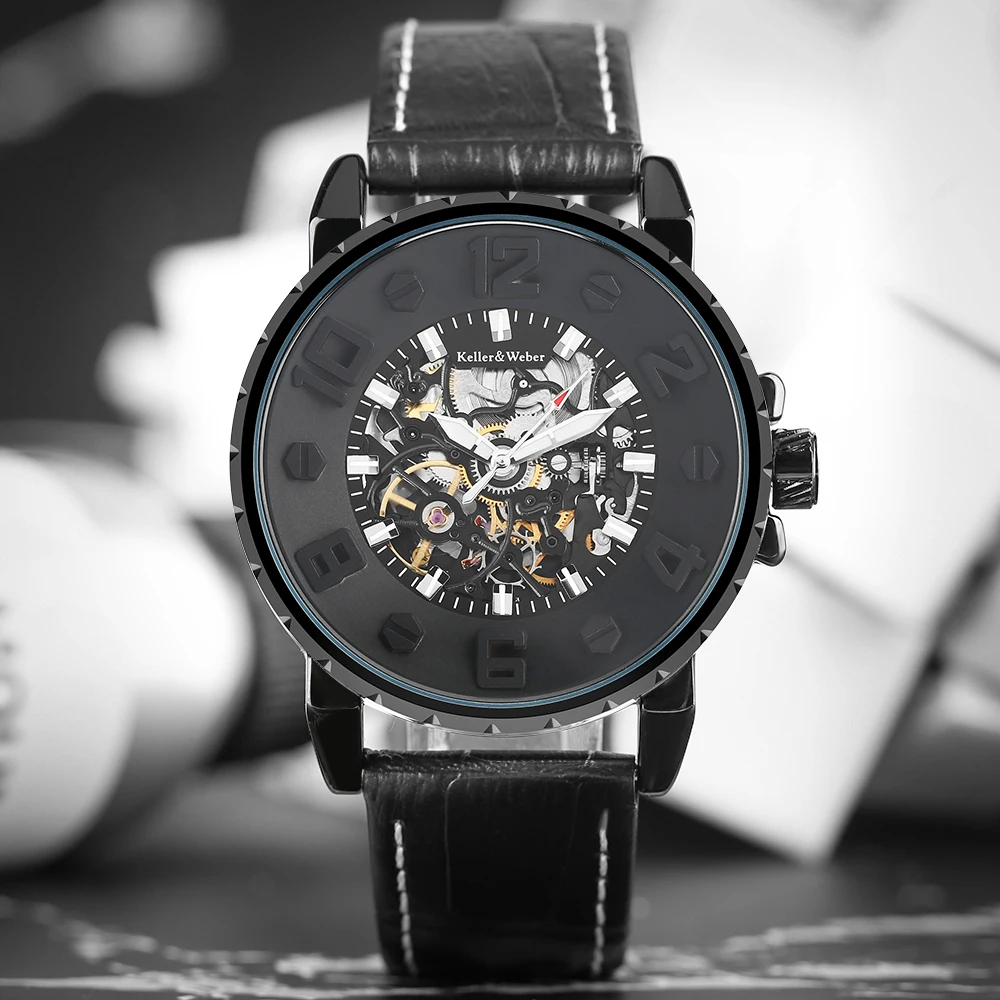 Keller & Weber Casual Water Resistant Men's Watches Desgin Automatic Mechanical Watches Luxury Genuine Leather Band Clock (7)