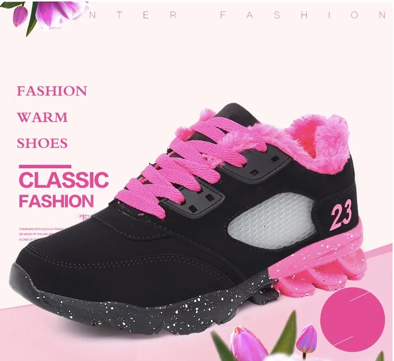 2017 Fashion Winter Women Casual Shoes Plush Warm Sport Low Top Women Shoes Black Pink Breathable Lace Up Woman Trainers YD165 (2)