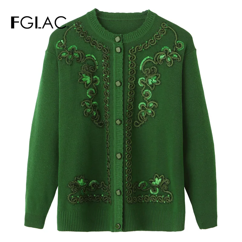FGLAC мать среднего возраста одежда новая мода осень зима женский свитер модный Повседневный свитер кардиганы вязаная рубашка