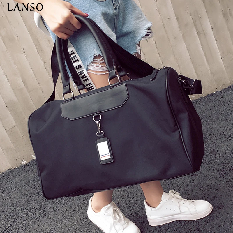 

LANSO Women Travel Bag Large Capacity Ladies Luggage Travel Duffle Bags Nylon Casual Travel Handbag Waterproof Bags Black