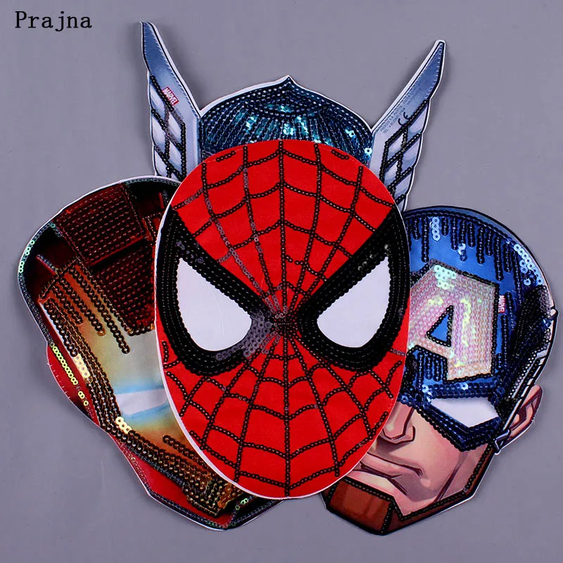 

Prajna DIY Avengers Fabric Patch Sequins Sewing Patches for Clothing Spider Embroidery Iron on Patch to Cloth Jacket Applique F