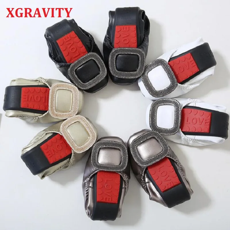 XGRAVITY размер Большие размеры 34-43 и выше женские Стразы сворачивающиеся балетки