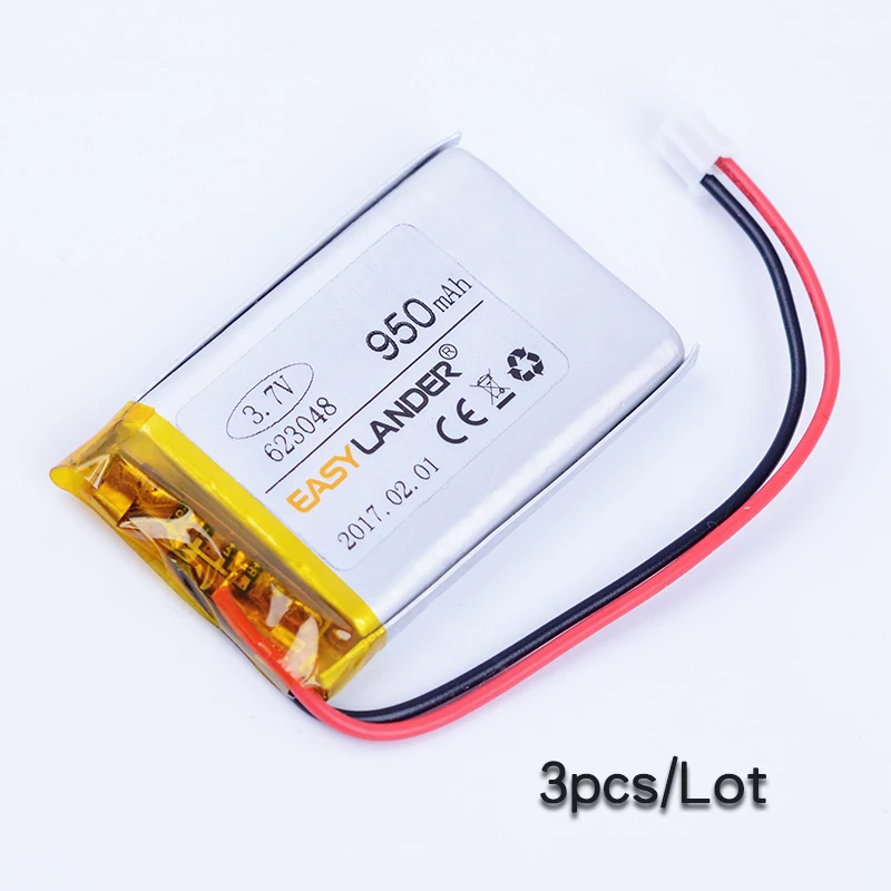 

3pcs/Lot 623048 3.7V 950mAh Lithium li Polymer Li-ion Rechargeable Battery For Bluetooth speaker toys mp3 mp4 GPSPDA DVR