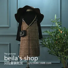 2016 Корейской зимой девушки кашемировые пальто с пит-Burberry подтяжки юбка толстый + дна рубашки 2 шт. комплект бесплатная доставка