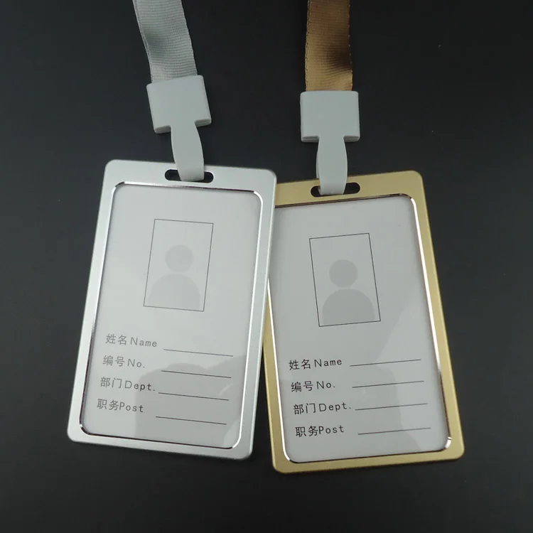 

3pcs/lot Vertical Metal Name Card Case Holder Aluminum Alloy ID Badge Holder with Neck Lanyard Office School Stationery