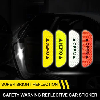 

4Pcs OPEN Car Door Sticker Auto Warning Mark Reflective Strip Tail Rear Reflective Tape Driving Safety Car Accessories Auto Part