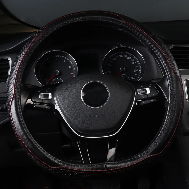 

car steering wheel cover non slip genuine leather accessories for vw volkswagen Touran 2007 T-Roc up! geely atlas