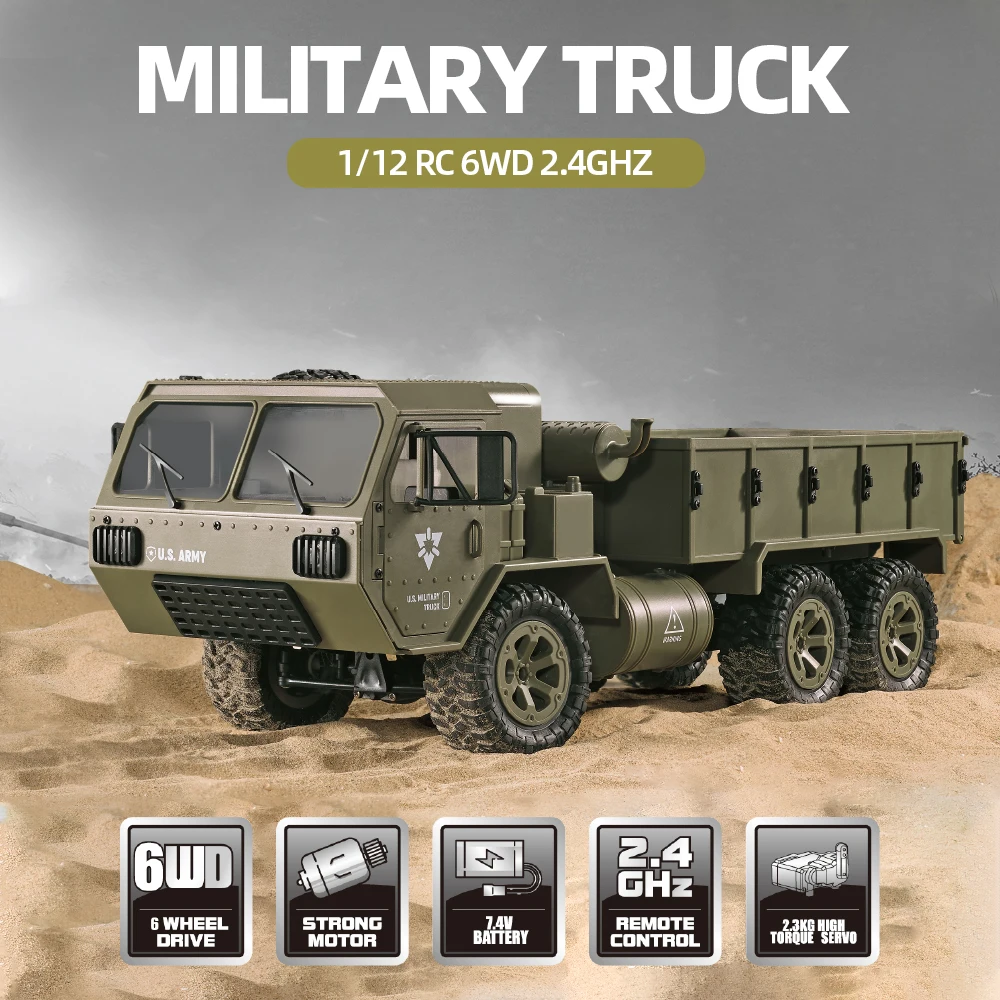 Fayee 1/12 RC военный грузовик 2,4G 6WD 20 км/ч с дистанционным управлением, военный грузовик RTR, модель уличного автомобиля, подарок для мальчика, игрушки