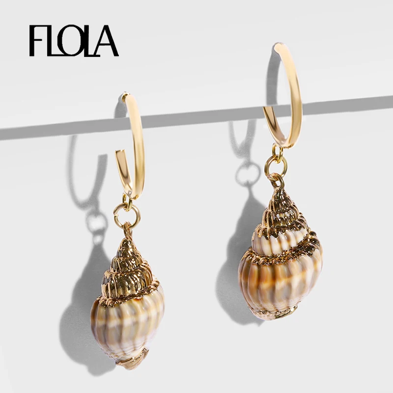 

FLOLA Summer Gold Shell Earrings Small Womens Cute Seashell Earrings In Jewelry ZA Oorbellen Ringen Charm Earring Gold ersp83