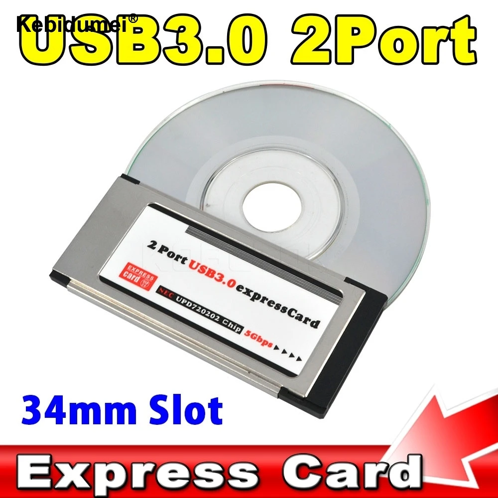 Kebidumei PCI Express Card Expresscard to USB 3.0 2 Port Adapter 34 mm Express Card Converterin