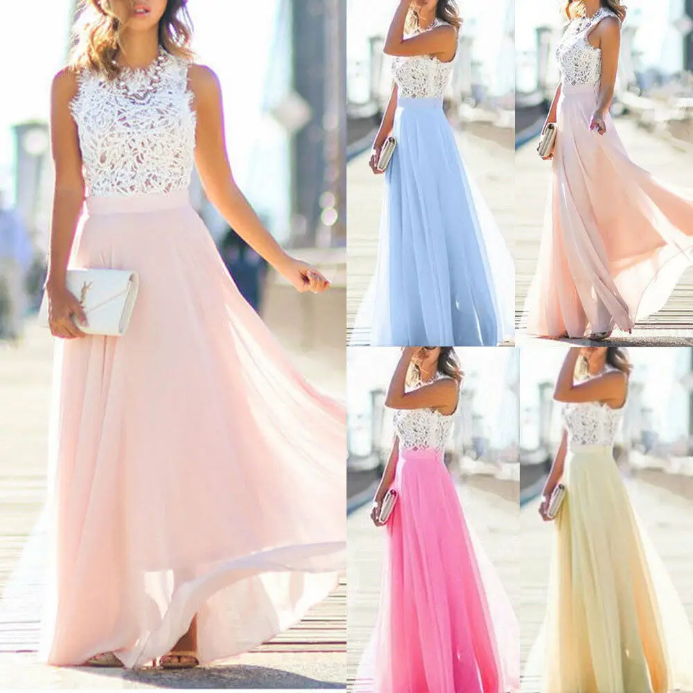 

Summer Women Boho Solid Sleeveless Long A-Line Dress Ladies Cocktail Party Summer Beach Sundress