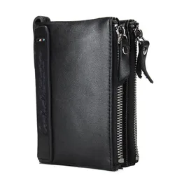 CONTACT'S HOT Genuine Crazy Horse Leather Men's Vintage Coin Purse & Wallet - High Quality Designer Brand (Black)