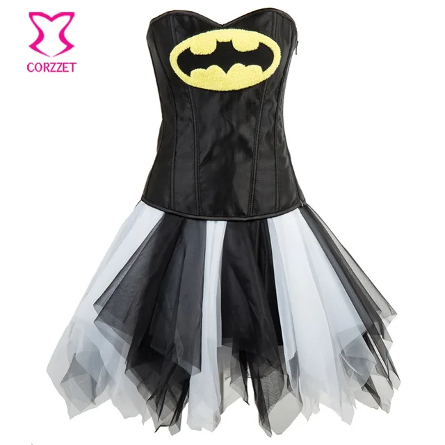 Black & White Sexy Batwoman Costume Halloween Cosplay Burlesque Corset