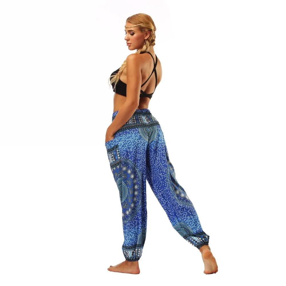TL007- Blue round circle Thailand style wide leg loose yoga pants leggings (6)