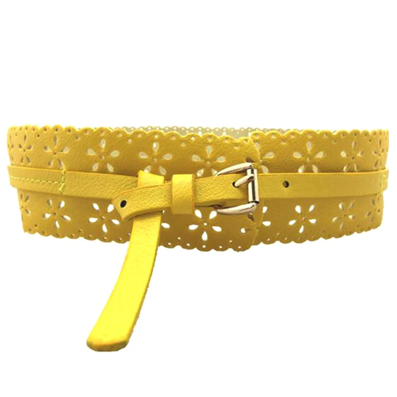

Fashion PU Leather Lady Hollow Flower Wide Waist Wide Waistband Bind Wide Belts Women Belt Dress Adornment