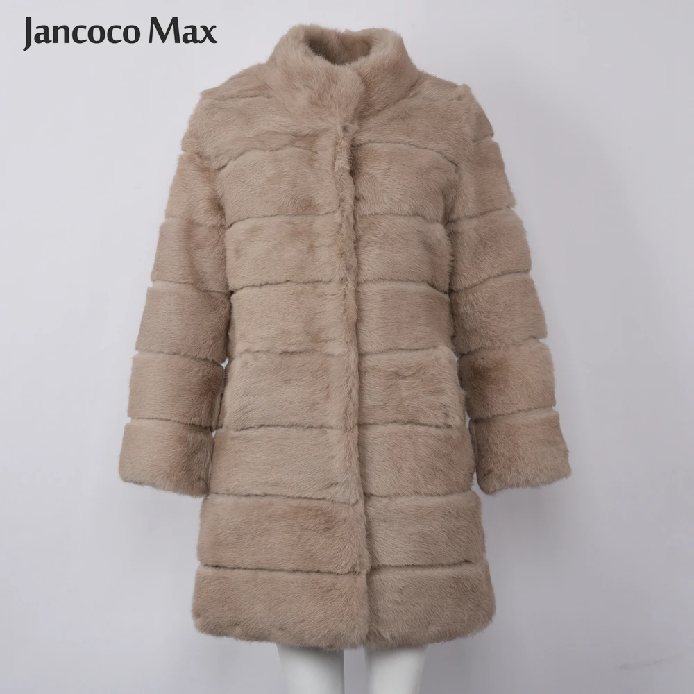 Jancoco Max новая зимняя куртка из натурального кроличьего меха теплая мягкая длинная шуба женское рождественское платье S1675