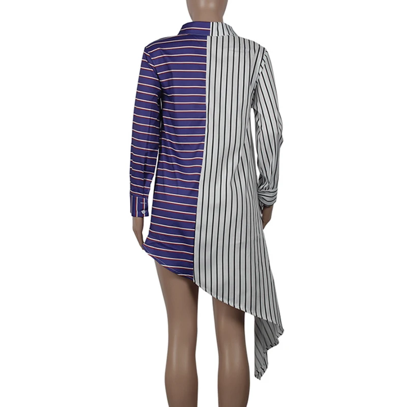 Stripe Color Patchwork Shirt Women Blouses 2018 Summer Fashion Long Tops Long Sleeve OL Streetwear Female Tee Blusas Vestidos Blouses