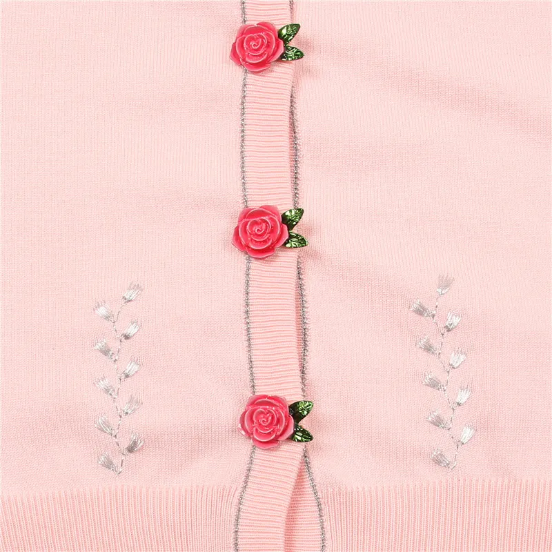 Sruilee Conception Cardigan Mignon Piste Pink Outwear Lurex Rose Printemps Haussement Femme En Mince Cardigans Tricot Boutons Douce Ruches Top rrTq4dzw