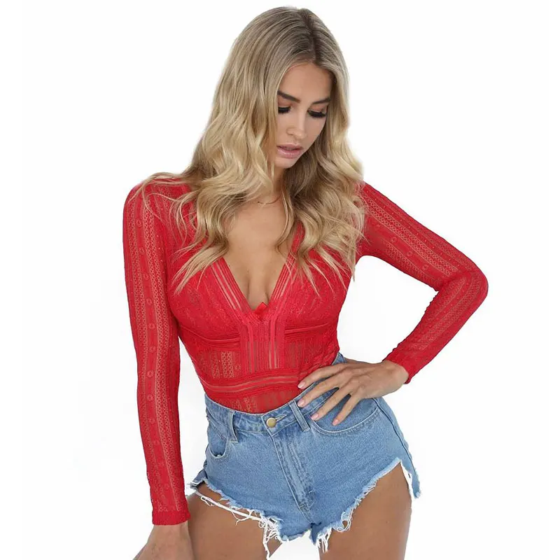 

2019 New Women Skinny Lace Bodysuit Sexy Fashion Summer Autumn Solid Bodysuit Female Trend Hollow Out
