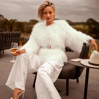 

Seamyla 2020 New Elegant Runway Coats White Feather Long Sleeve Celebrity Party Coat Women Night Out Club Winter Coat Outerwear